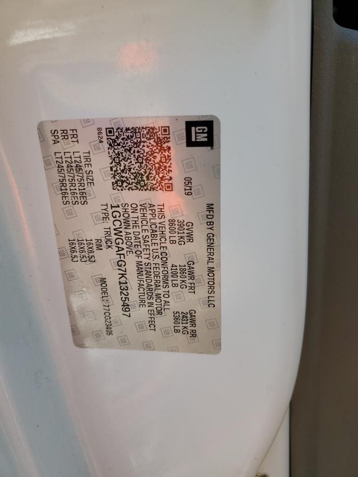 2019 Chevrolet Express G2500 VIN: 1GCWGAFG7K1325497 Lot: 71877555