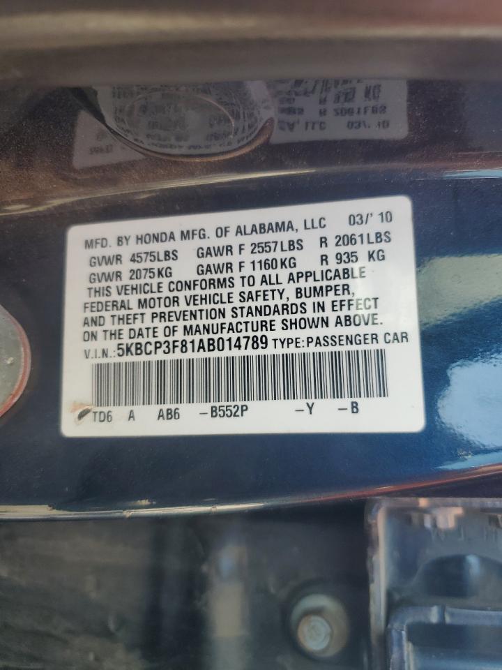 2010 Honda Accord Exl VIN: 5KBCP3F81AB014789 Lot: 71499685