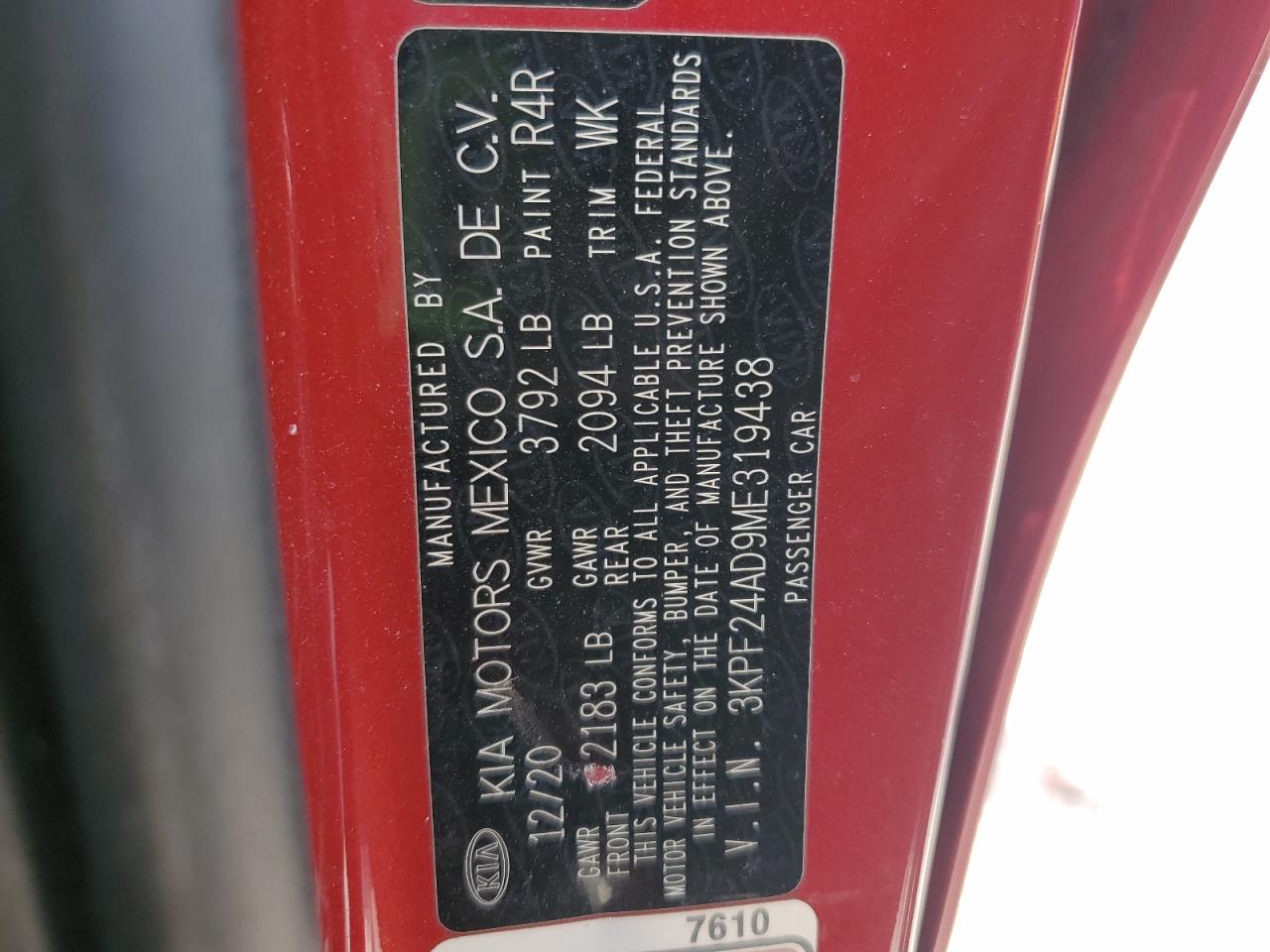 2021 Kia Forte Fe VIN: 3KPF24AD9ME319438 Lot: 71953085