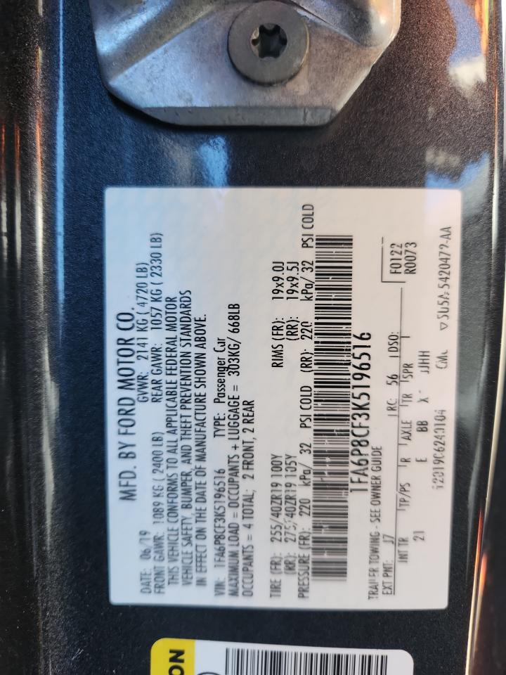 2019 Ford Mustang Gt VIN: 1FA6P8CF3K5196516 Lot: 81813795