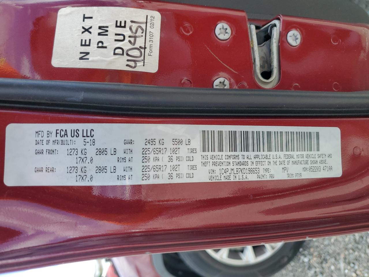 2019 Jeep Cherokee Latitude Plus VIN: 1C4PJMLB7KD198653 Lot: 81122735