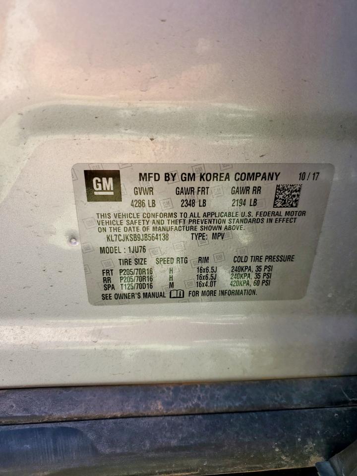 2018 Chevrolet Trax Ls VIN: KL7CJKSB9JB564138 Lot: 71675095