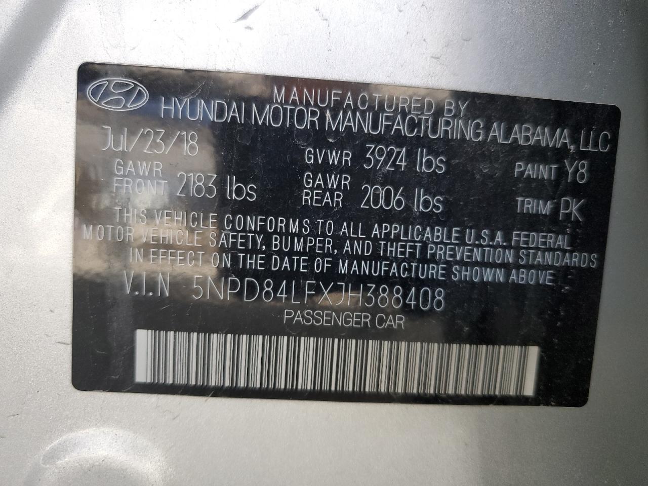 5NPD84LFXJH388408 2018 Hyundai Elantra Sel