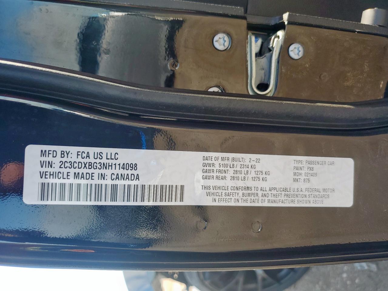 2022 Dodge Charger Sxt VIN: 2C3CDXBG3NH114098 Lot: 84014745