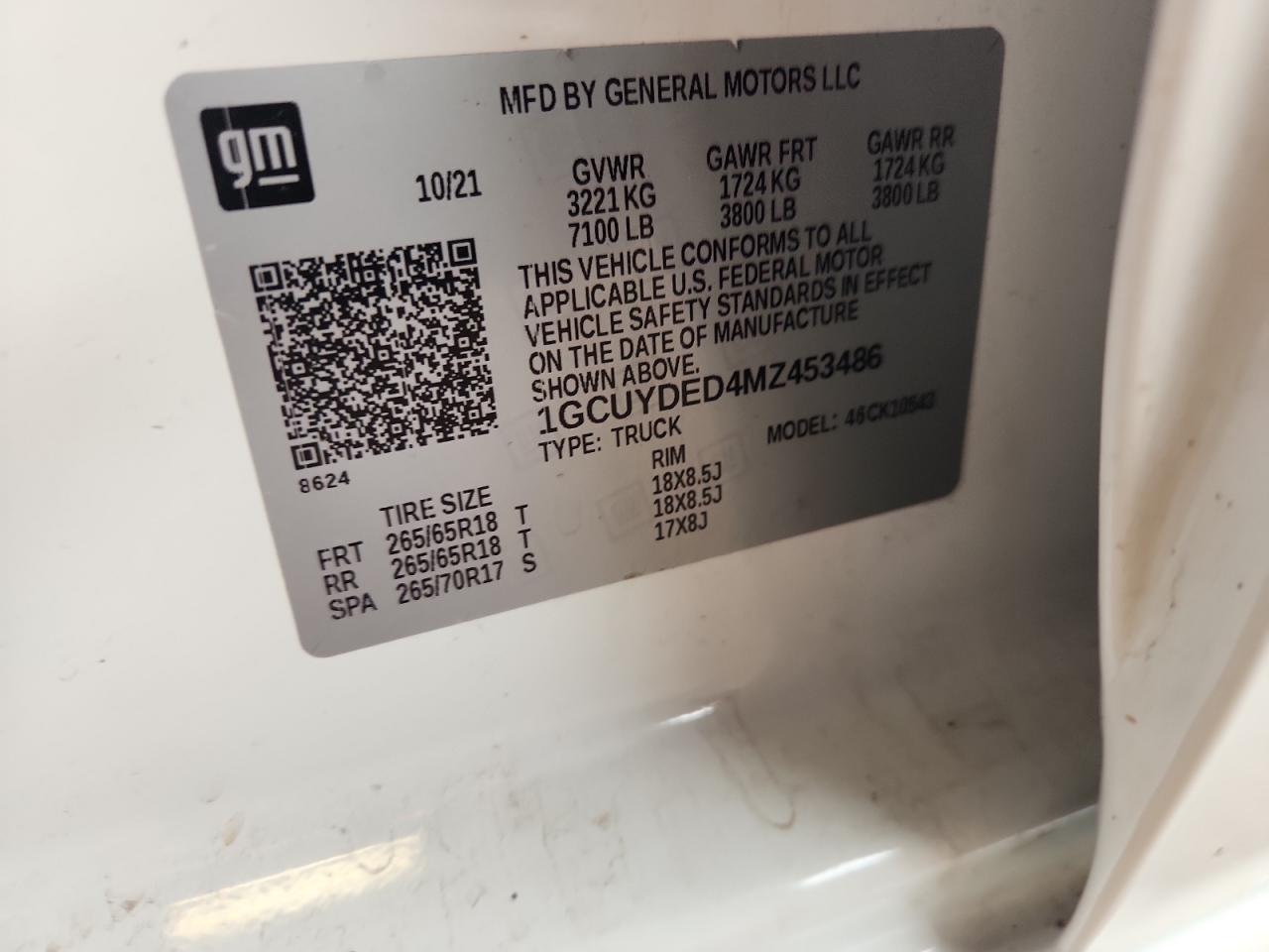 2021 Chevrolet Silverado K1500 Lt VIN: 1GCUYDED4MZ453486 Lot: 80566775