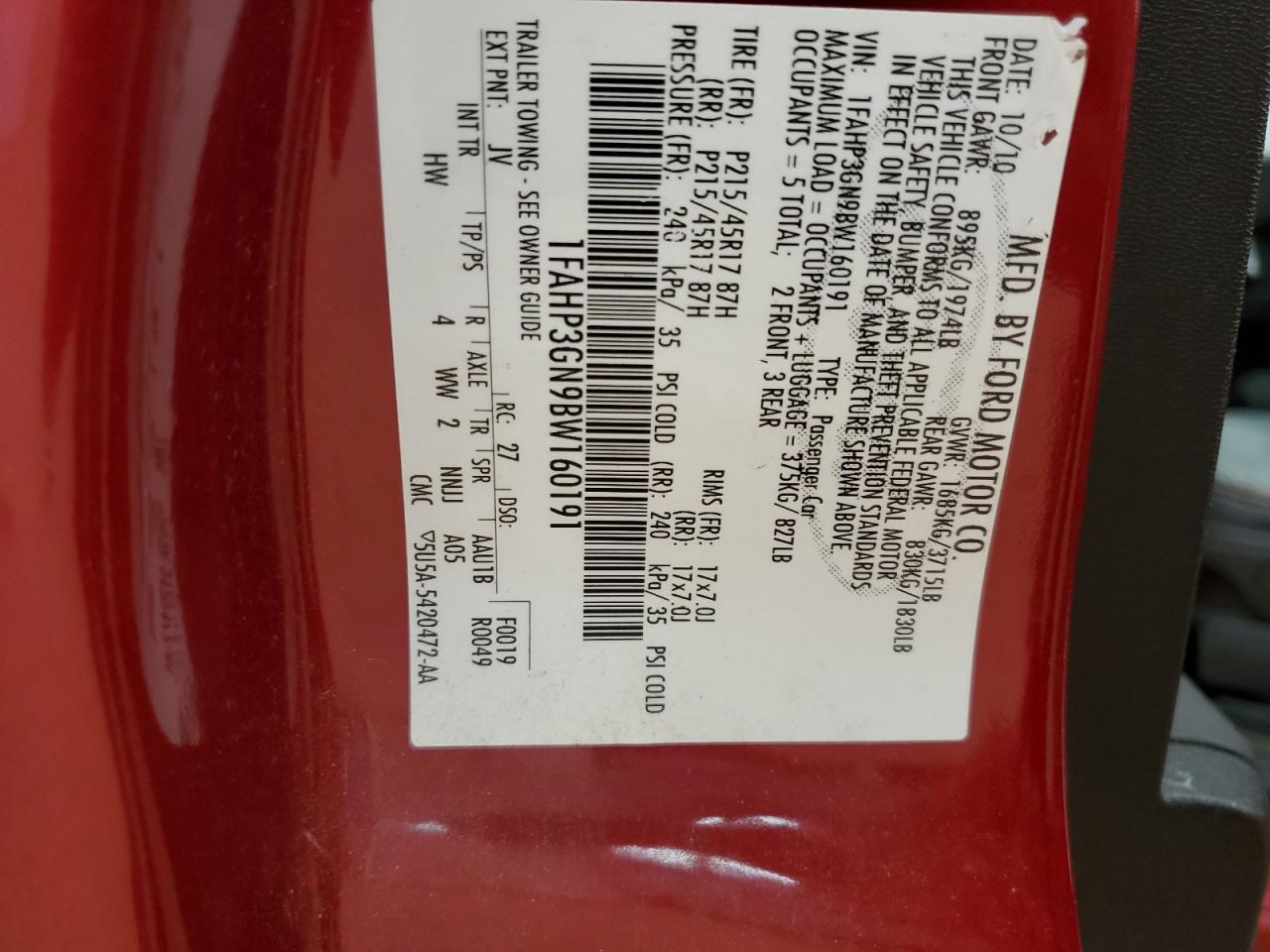 2011 Ford Focus Ses VIN: 1FAHP3GN9BW160191 Lot: 81851195