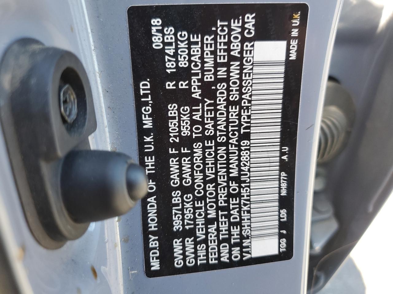 2018 Honda Civic Ex VIN: SHHFK7H51JU428819 Lot: 72017515