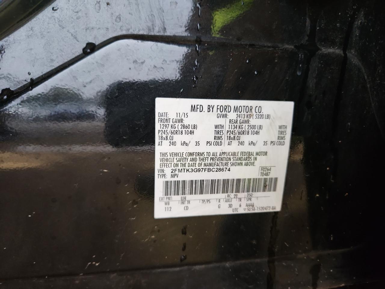 2015 Ford Edge Se VIN: 2FMTK3G97FBC28674 Lot: 71155435