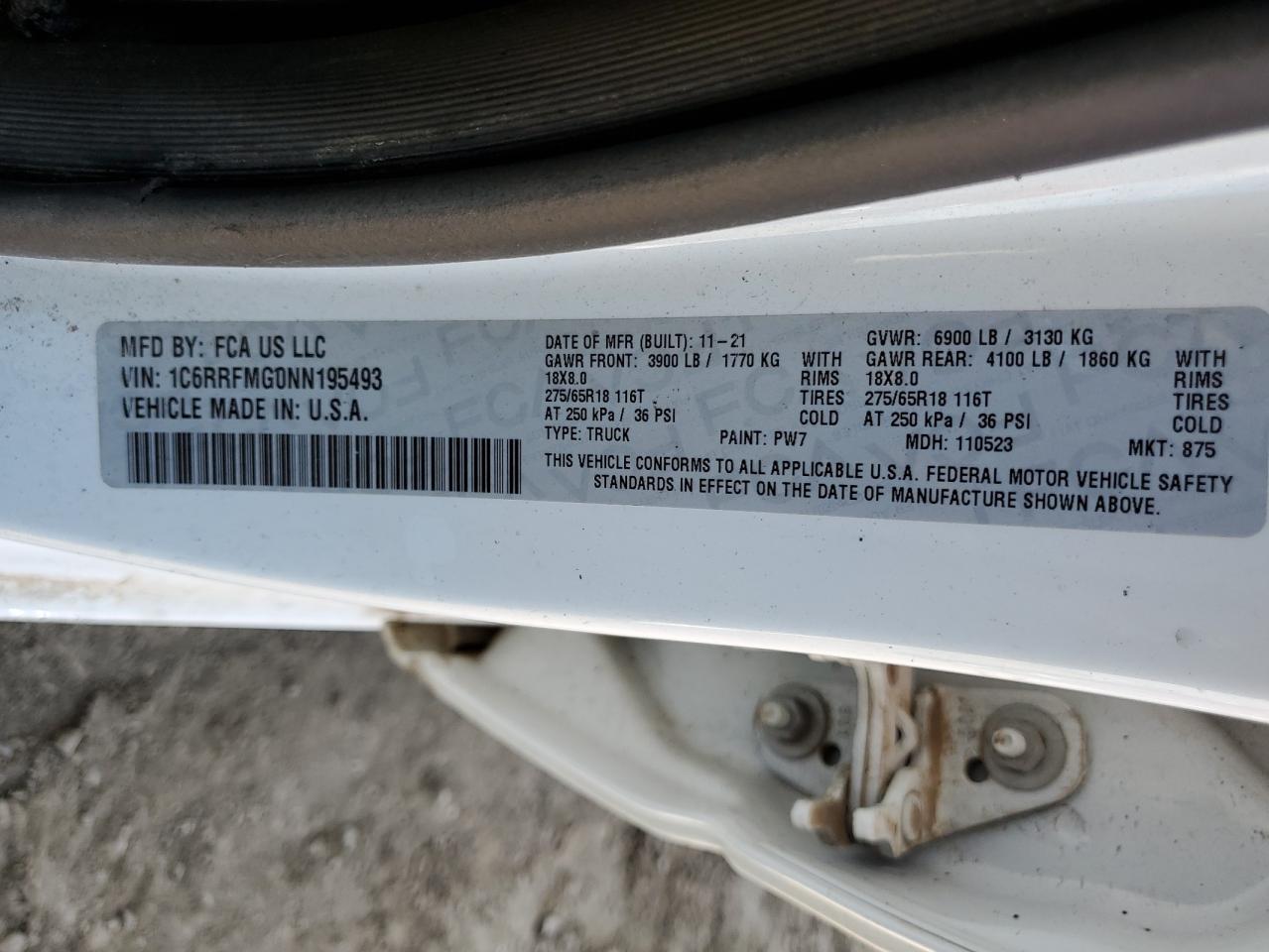 2022 Ram 1500 Big Horn/Lone Star VIN: 1C6RRFMG0NN195493 Lot: 71078845