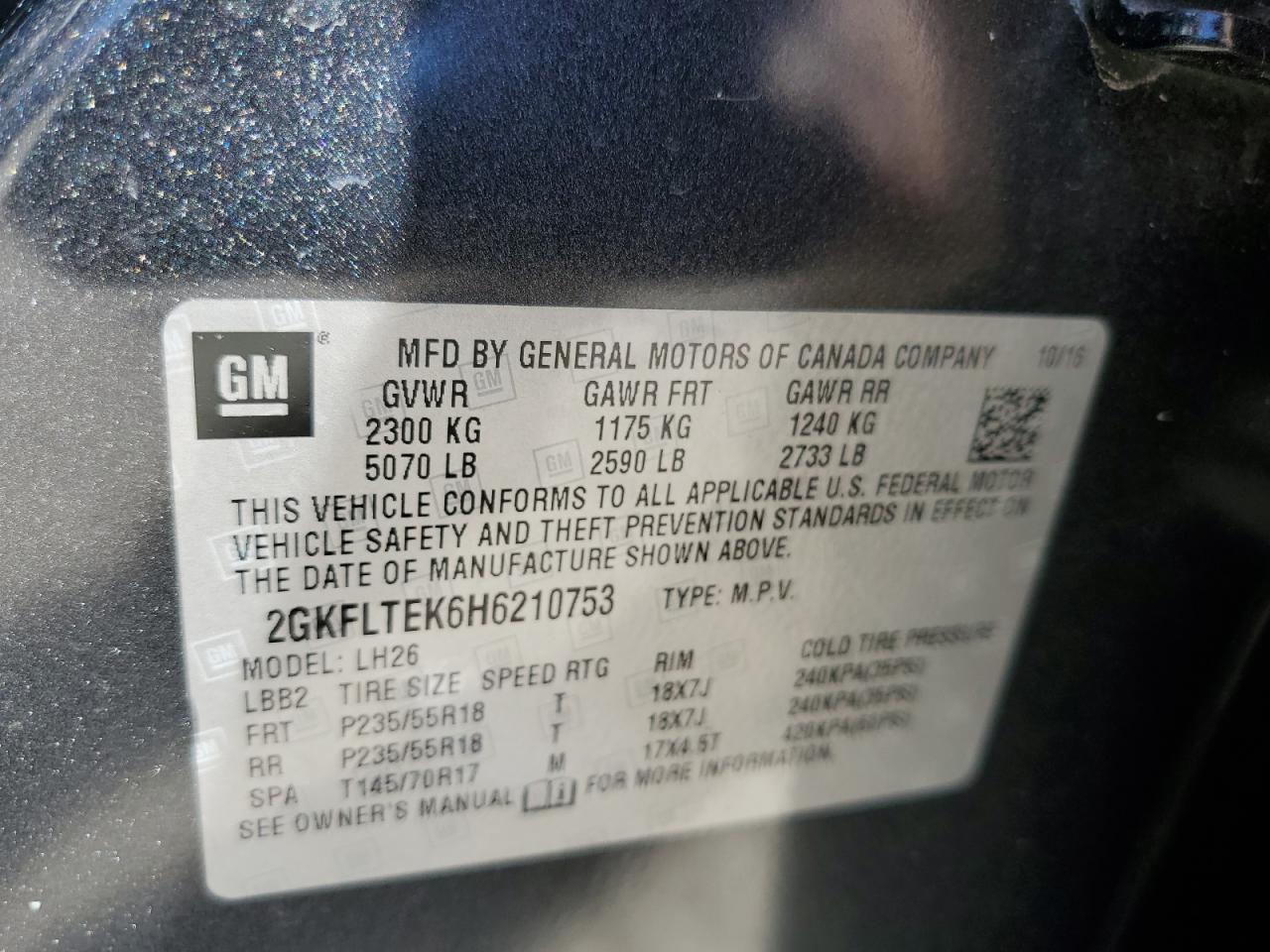 2017 GMC Terrain Sle VIN: 2GKFLTEK6H6210753 Lot: 84462825