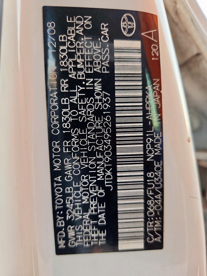 2009 Toyota Yaris VIN: JTDKT903495261937 Lot: 80457015