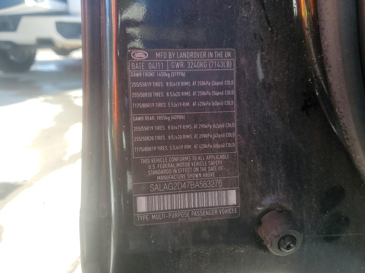2011 Land Rover Lr4 Hse VIN: SALAG2D47BA583276 Lot: 71029175