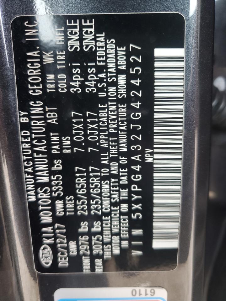 2018 Kia Sorento Lx VIN: 5XYPG4A32JG424527 Lot: 81949085