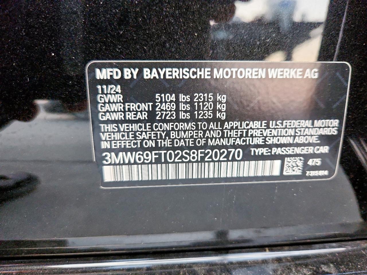 2025 BMW M340Xi VIN: 3MW69FT02S8F20270 Lot: 80534155
