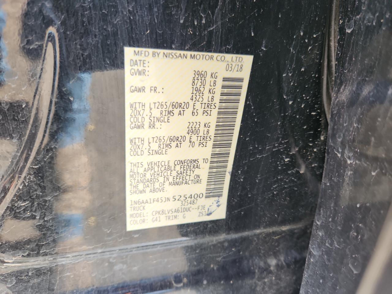 2018 Nissan Titan Xd Sl VIN: 1N6AA1F45JN525400 Lot: 81141085