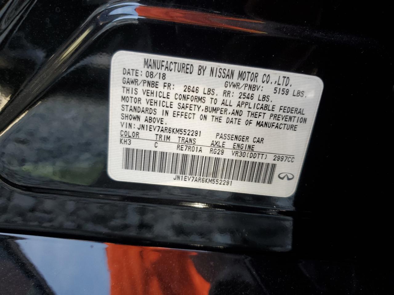 2019 Infiniti Q50 Luxe VIN: JN1EV7AR6KM552291 Lot: 84614555