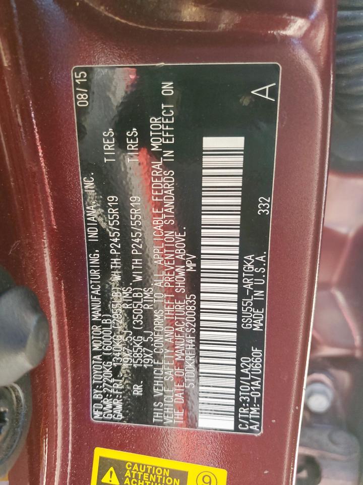 2015 Toyota Highlander Limited VIN: 5TDDKRFH4FS200835 Lot: 71266875