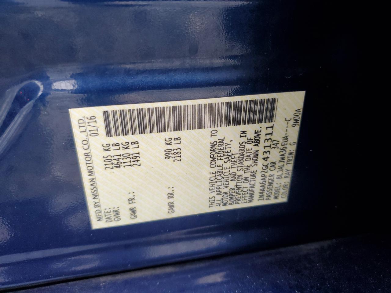 2016 Nissan Maxima 3.5S VIN: 1N4AA6AP2GC431311 Lot: 81271765