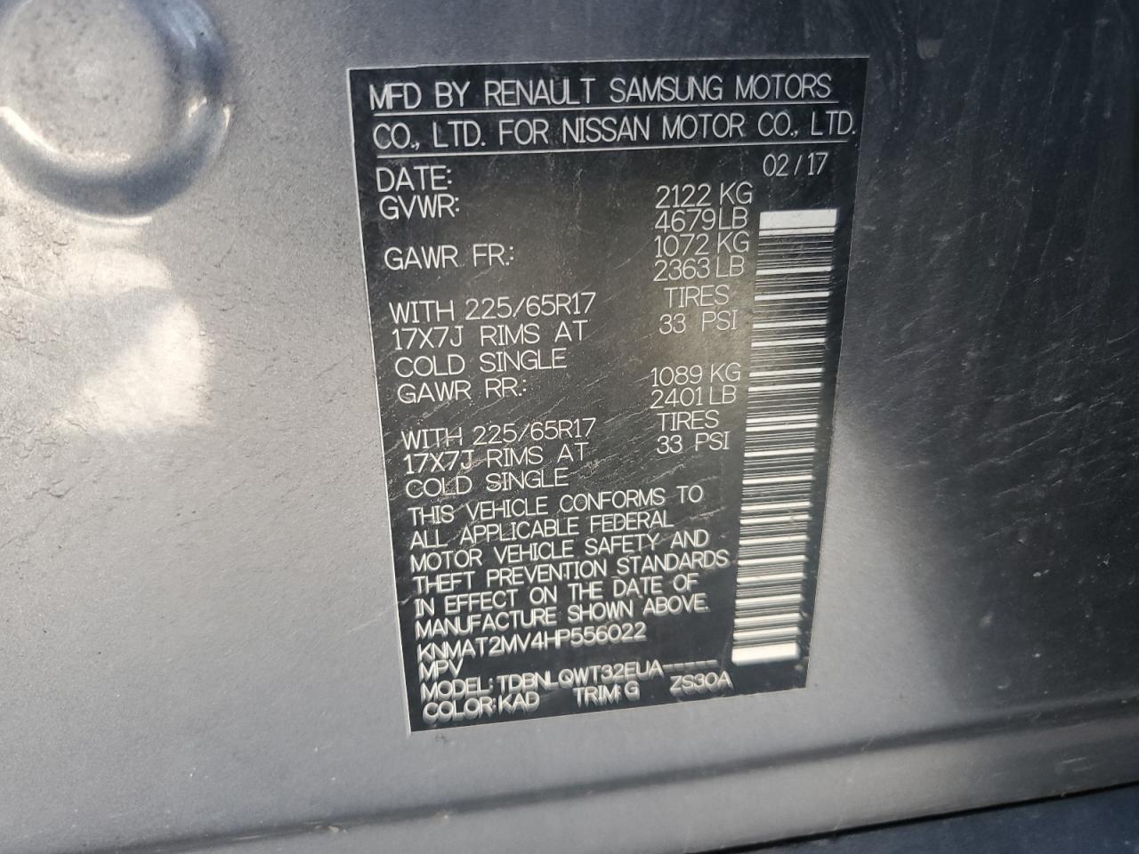 2017 Nissan Rogue S VIN: KNMAT2MV4HP556022 Lot: 80255655