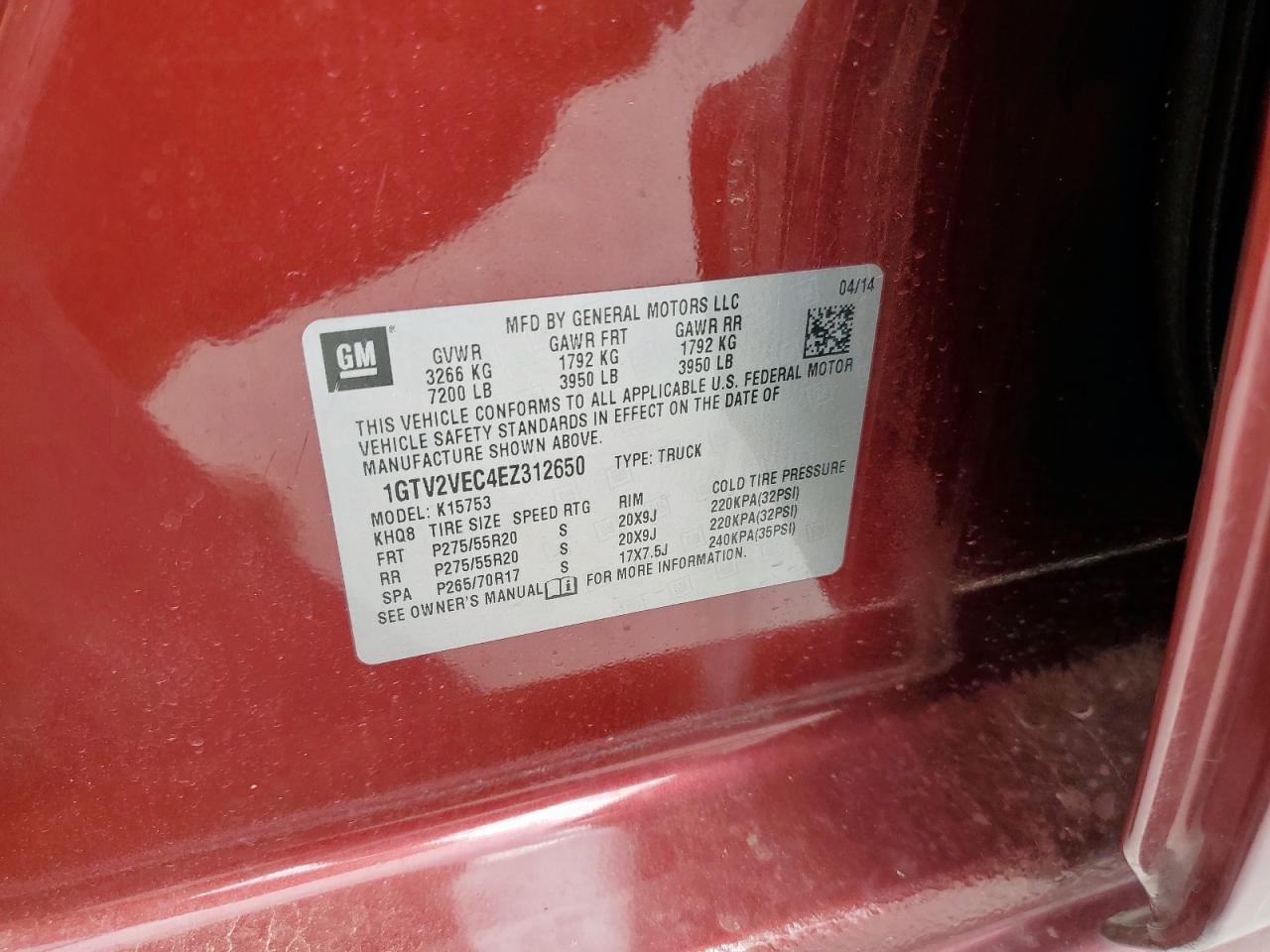 2014 GMC Sierra K1500 Slt VIN: 1GTV2VEC4EZ312650 Lot: 81422945