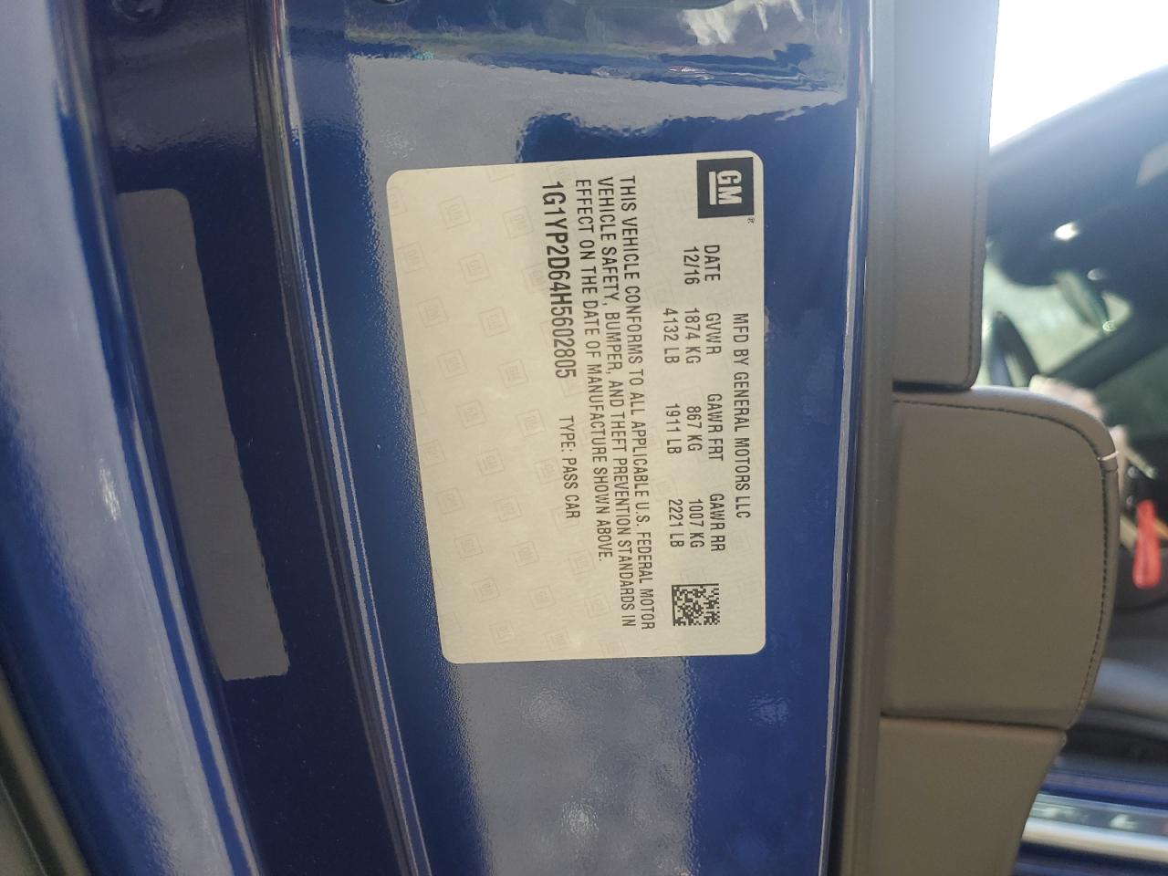 2017 Chevrolet Corvette Z06 1Lz VIN: 1G1YP2D64H5602805 Lot: 80160345