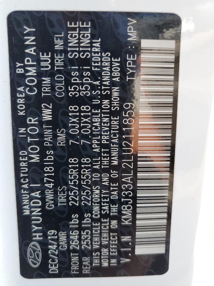 2020 Hyundai Tucson Limited VIN: KM8J33AL2LU211859 Lot: 71910385