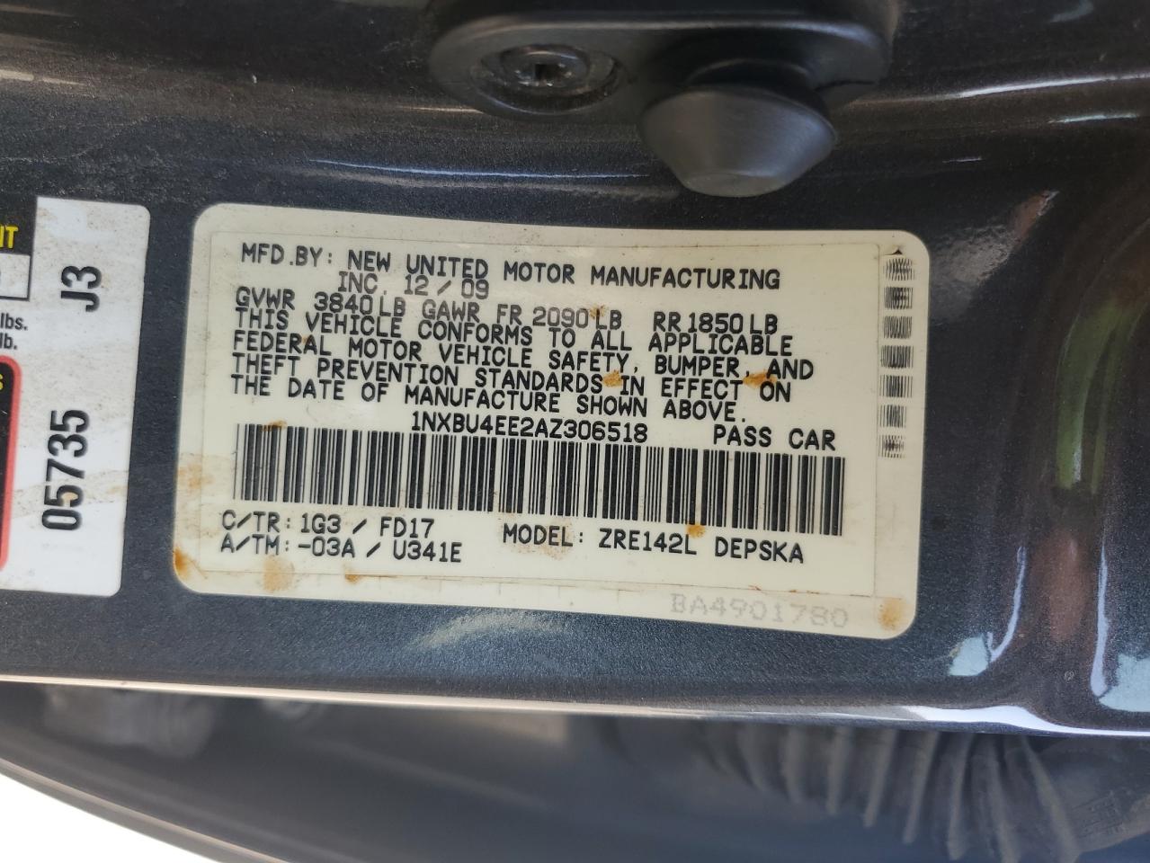 2010 Toyota Corolla Base VIN: 1NXBU4EE2AZ306518 Lot: 82175935