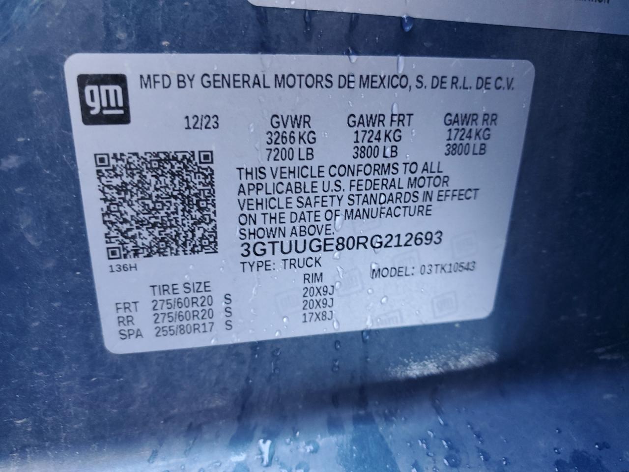 2024 GMC Sierra K1500 Denali VIN: 3GTUUGE80RG212693 Lot: 80086745