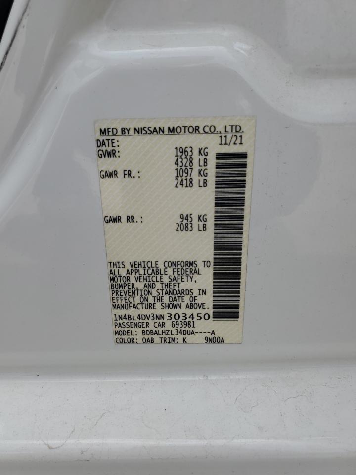2022 Nissan Altima Sv VIN: 1N4BL4DV3NN303450 Lot: 81011205