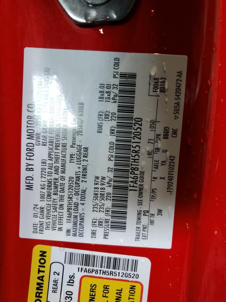 2024 Ford Mustang VIN: 1FA6P8TH5R5120520 Lot: 71545895