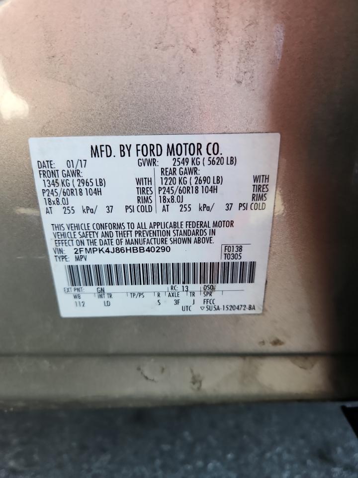 2017 Ford Edge Sel VIN: 2FMPK4J86HBB40290 Lot: 71430155