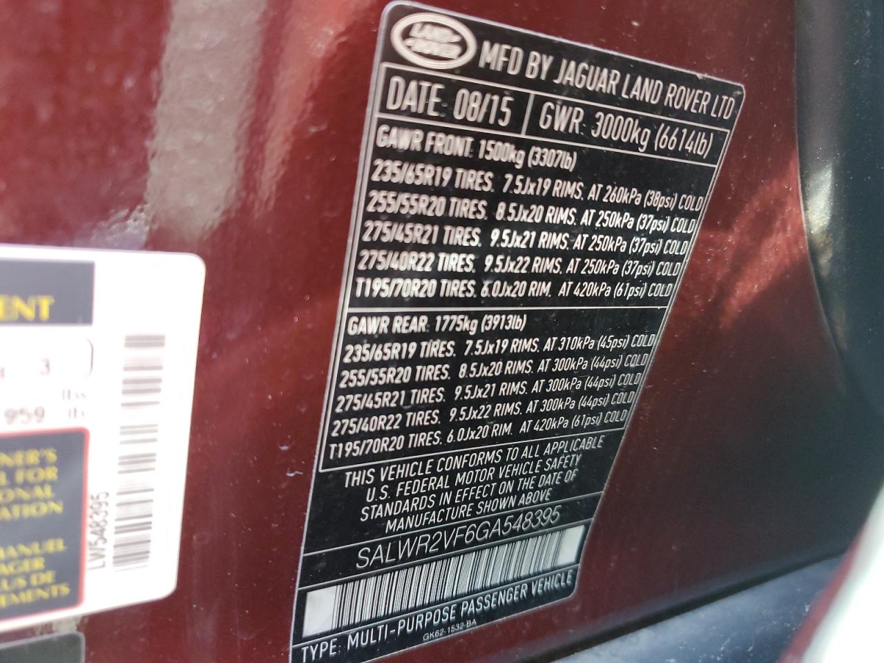 2016 Land Rover Range Rover Sport Hse VIN: SALWR2VF6GA548395 Lot: 81383005