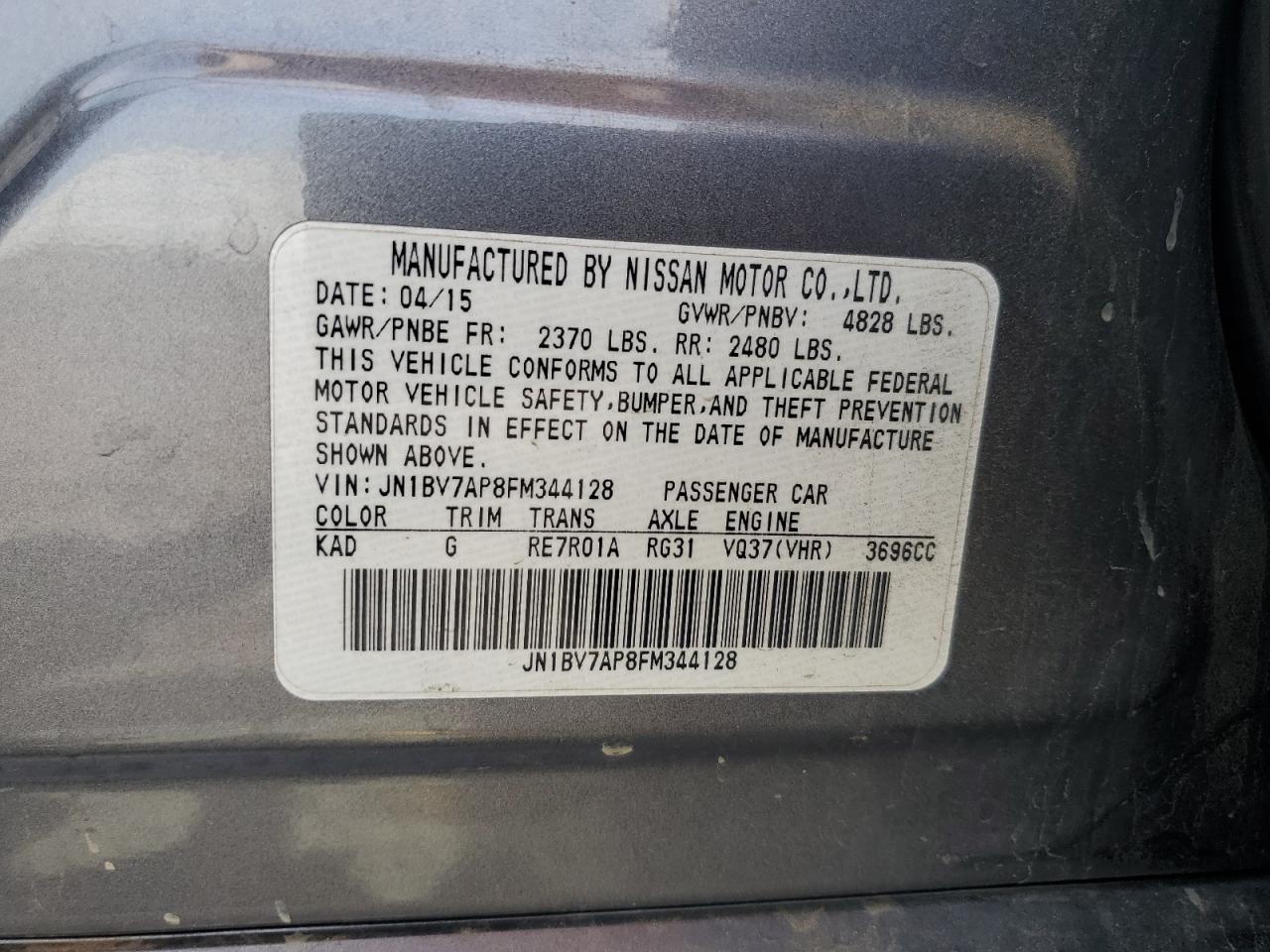 2015 Infiniti Q50 Base VIN: JN1BV7AP8FM344128 Lot: 82153535