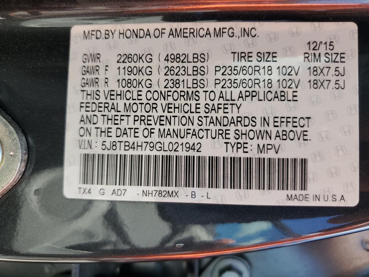 2016 Acura Rdx Advance VIN: 5J8TB4H79GL021942 Lot: 72057225