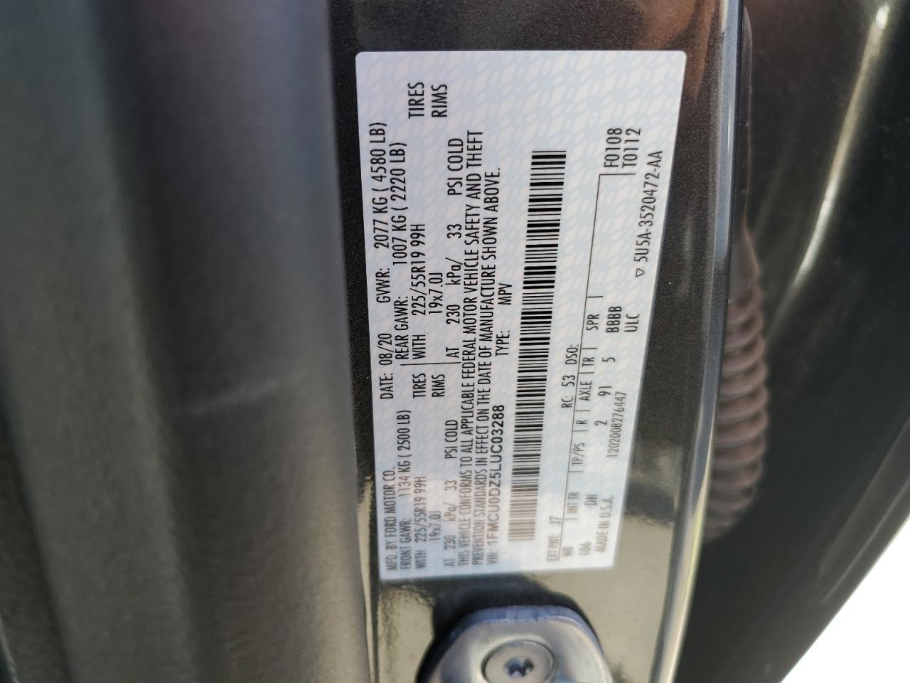 2020 Ford Escape Titanium VIN: 1FMCU0DZ5LUC03288 Lot: 84204205