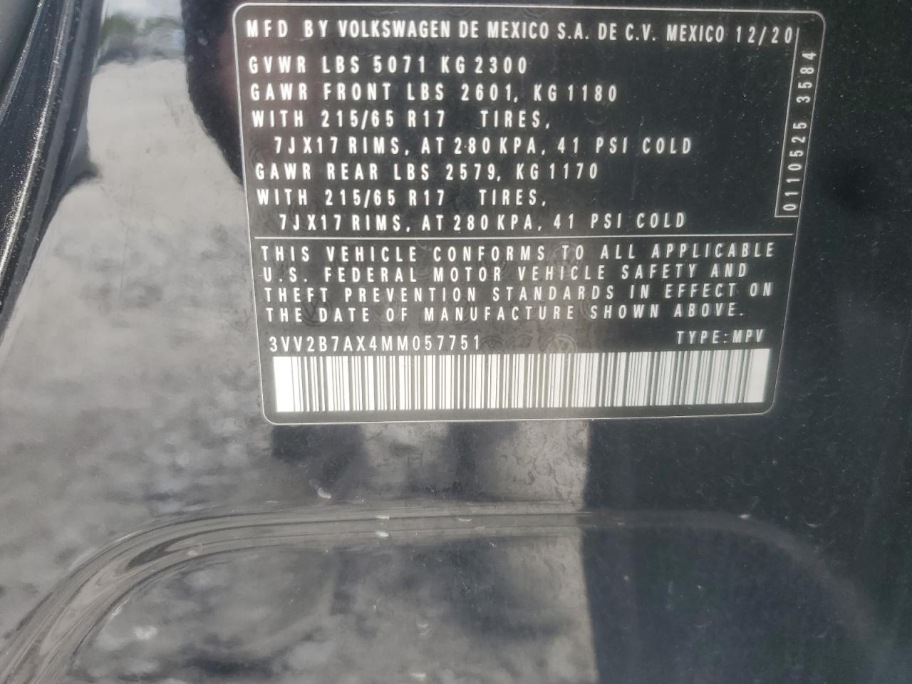 2021 Volkswagen Tiguan Se VIN: 3VV2B7AX4MM057751 Lot: 84444535