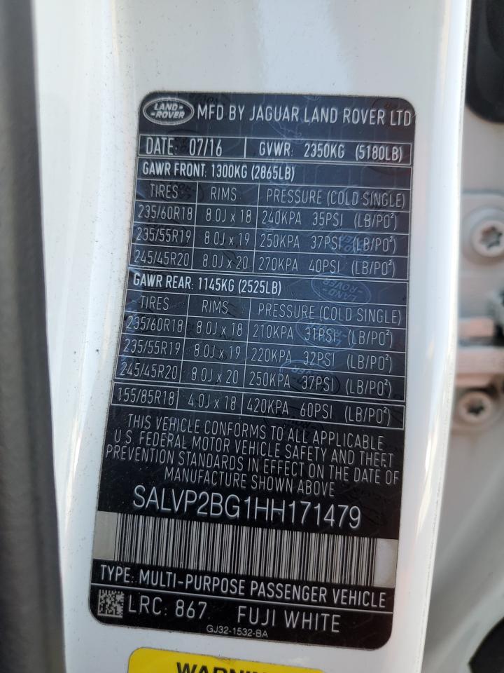 2017 Land Rover Range Rover Evoque Se VIN: SALVP2BG1HH171479 Lot: 72088295