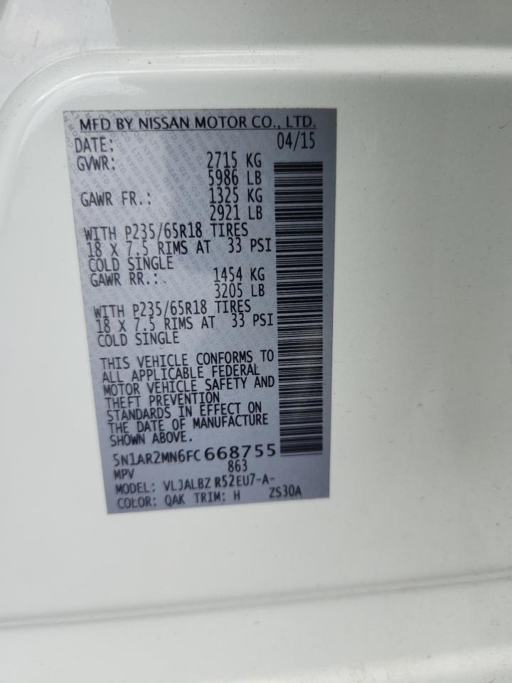 2015 Nissan Pathfinder S VIN: 5N1AR2MN6FC668755 Lot: 82033275