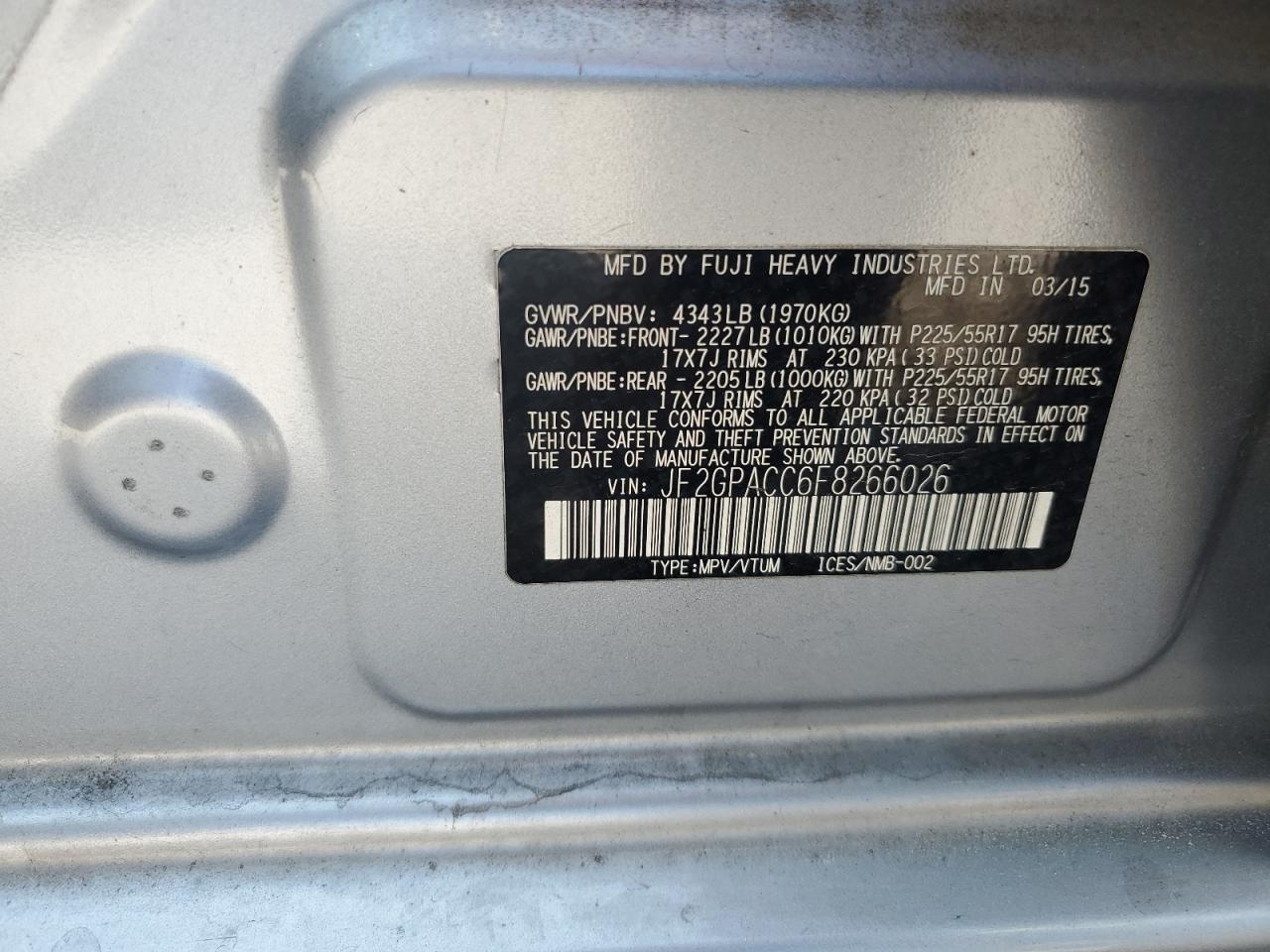 2015 Subaru Xv Crosstrek 2.0 Premium VIN: JF2GPACC6F8266026 Lot: 81297255