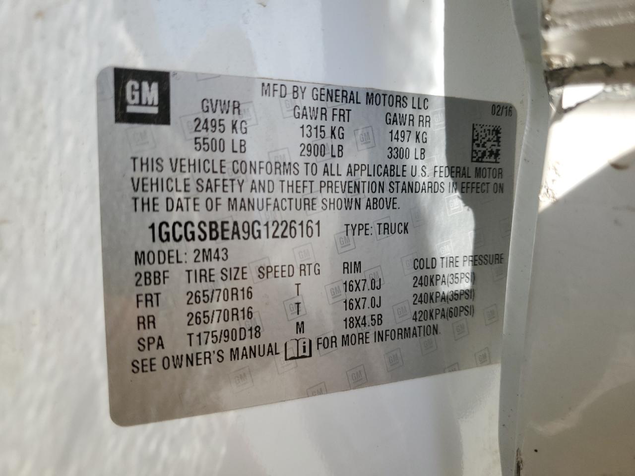 2016 Chevrolet Colorado VIN: 1GCGSBEA9G1226161 Lot: 81724835