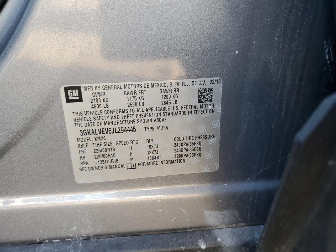 2018 GMC Terrain Slt VIN: 3GKALVEV6JL294445 Lot: 80363115