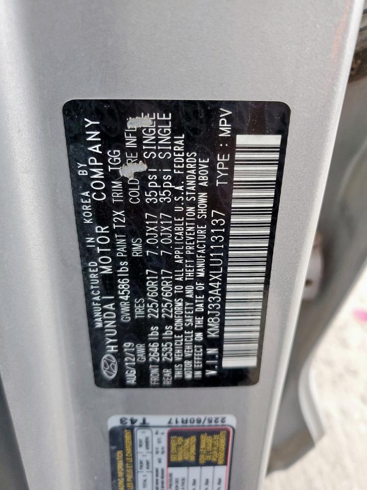 2020 Hyundai Tucson Limited VIN: KM8J33A4XLU113137 Lot: 84829825