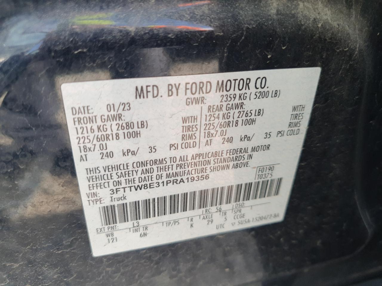 2023 Ford Maverick Xl VIN: 3FTTW8E31PRA19356 Lot: 80205925