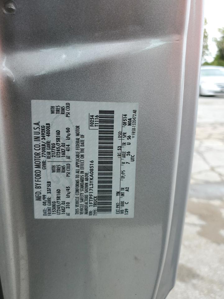 2000 Ford F150 VIN: 1FTPF17L3YKA08516 Lot: 82093585