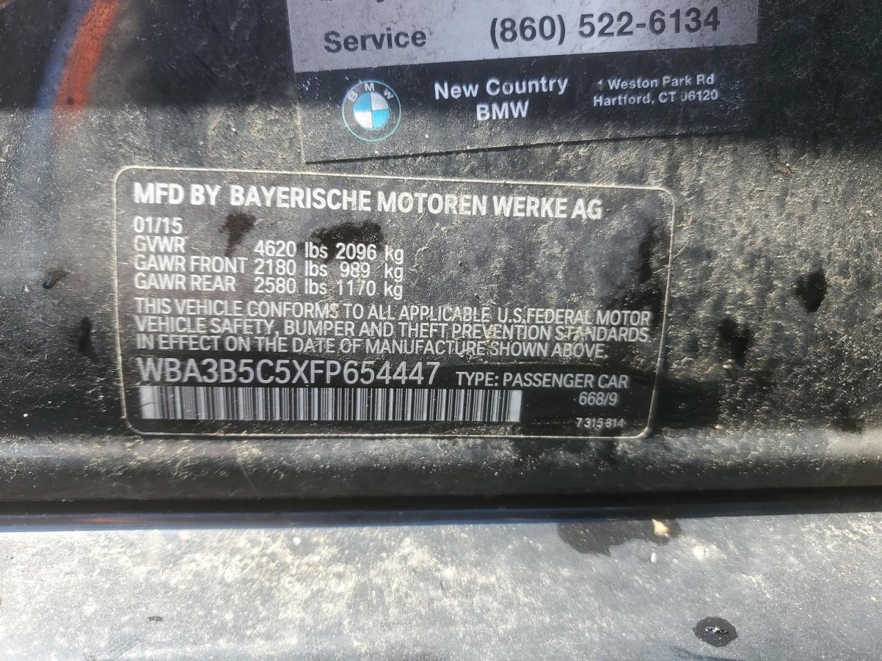 2015 BMW 328 Xi Sulev VIN: WBA3B5C5XFP654447 Lot: 80369955