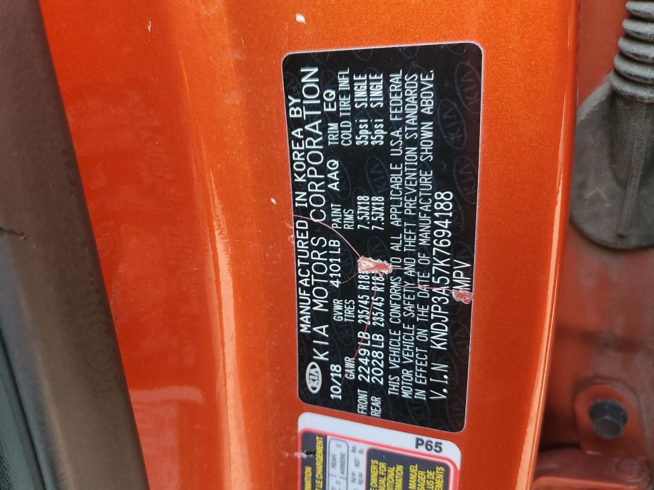 2019 Kia Soul + VIN: KNDJP3A57K7694188 Lot: 72052385