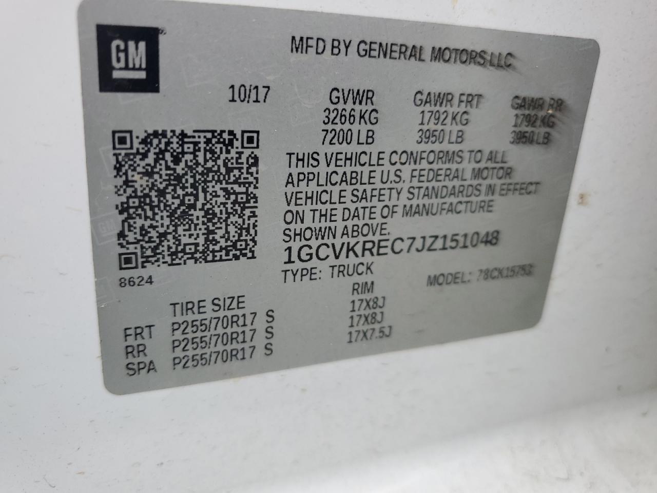 2018 Chevrolet Silverado K1500 Lt VIN: 1GCVKREC7JZ151048 Lot: 80355965