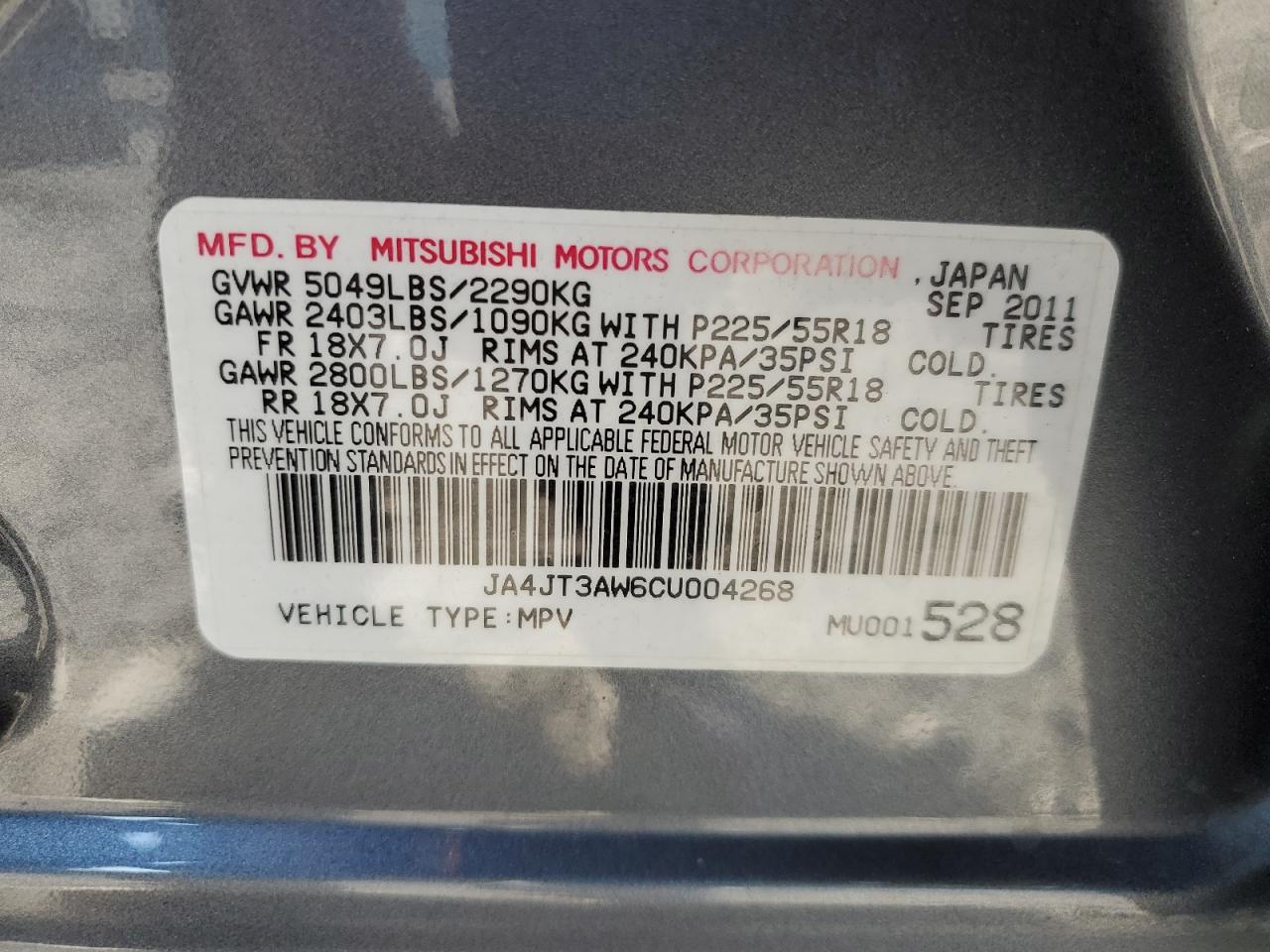 2012 Mitsubishi Outlander Se VIN: JA4JT3AW6CU004268 Lot: 71076785