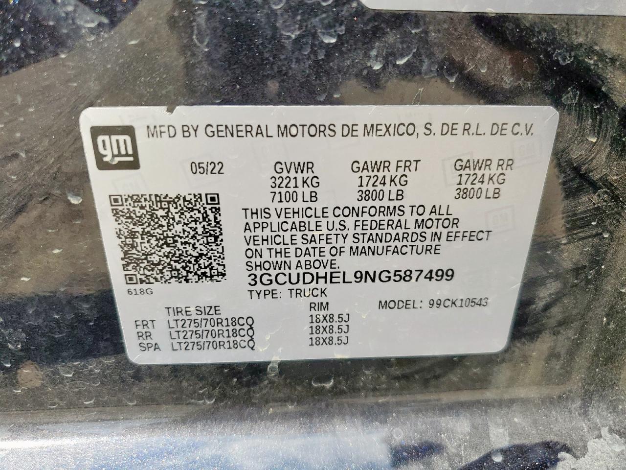 2022 Chevrolet Silverado K1500 Zr2 VIN: 3GCUDHEL9NG587499 Lot: 72062985