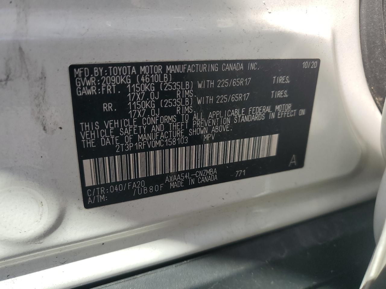2021 Toyota Rav4 Xle VIN: 2T3P1RFV0MC158103 Lot: 81046565